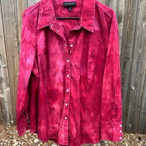 Lane Bryant Button Down Shirt Ice-Dyed Vibrant Red